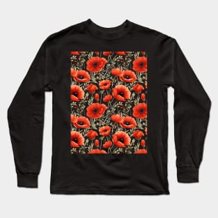 Red Poppies Watercolor Pattern #1 Long Sleeve T-Shirt